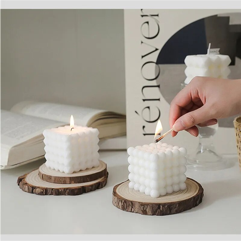 "Geometric Rubik's Cube Candle" - White Soy Wax Aromatherapy Decor Ornament.
