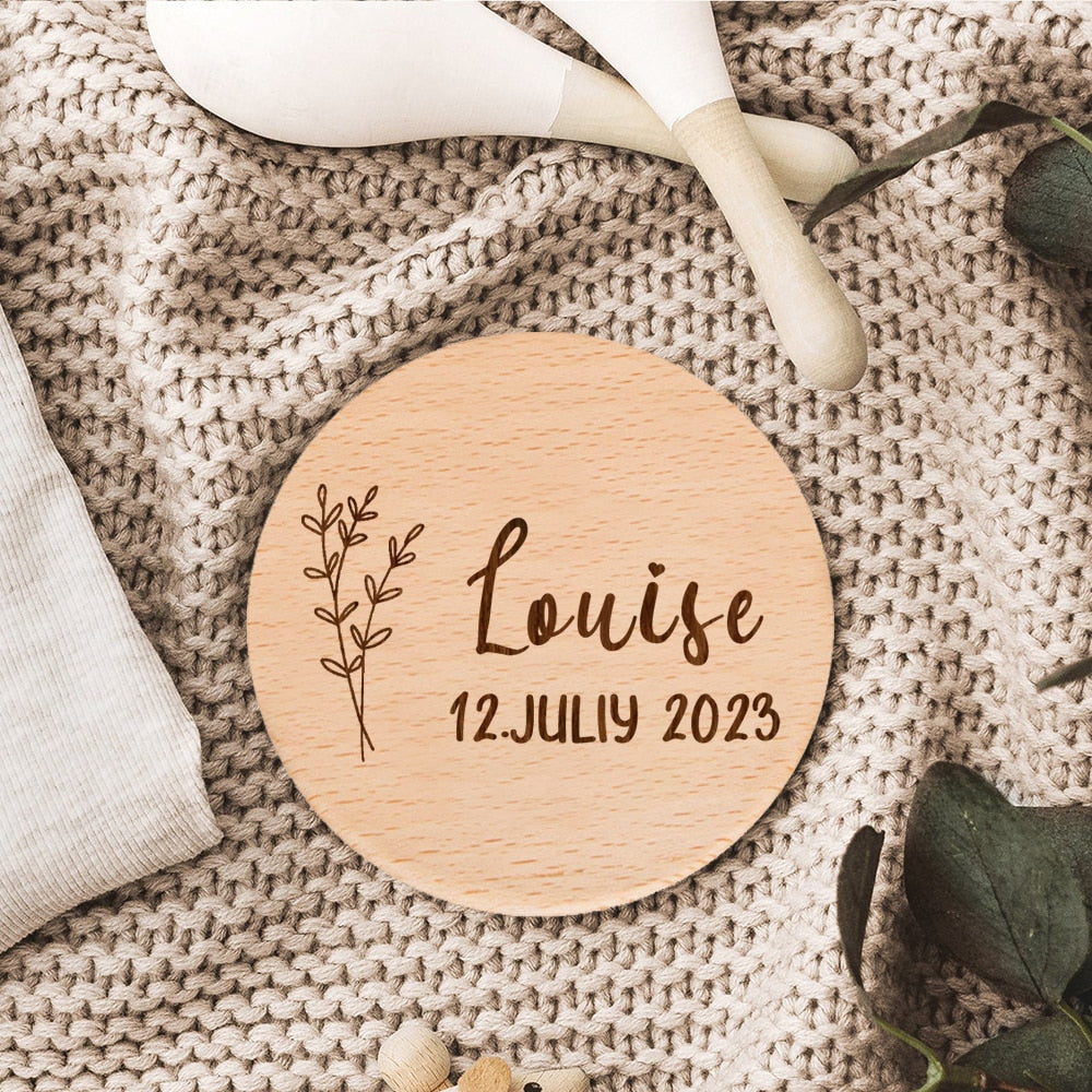 Personalised Baby Arrival Sign - Engraved Name Wooden Birth Gift Photo Prop