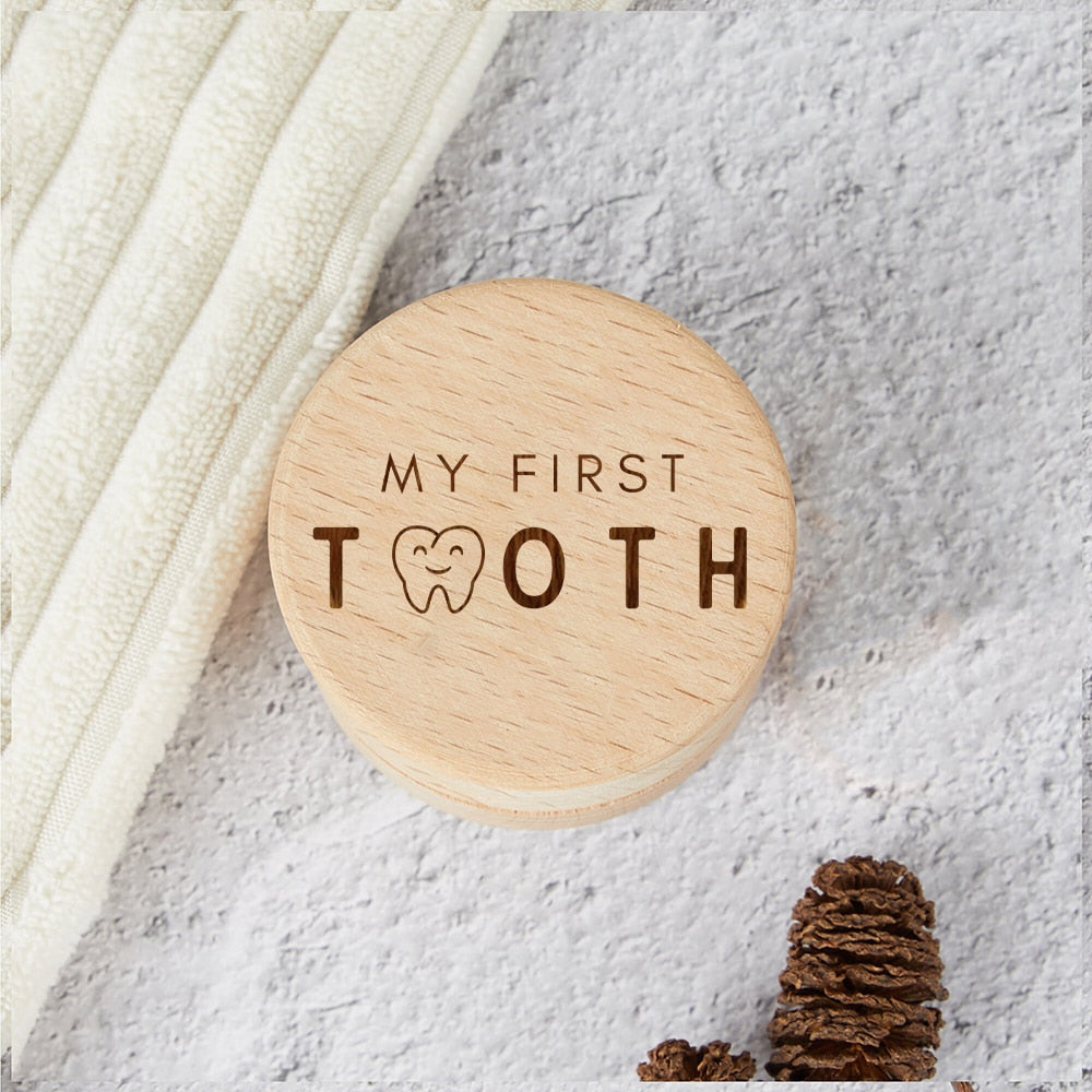 First Tooth Keepsake Box - Engraved Wooden Storage, Baby Tooth Holder, Kid Gift.