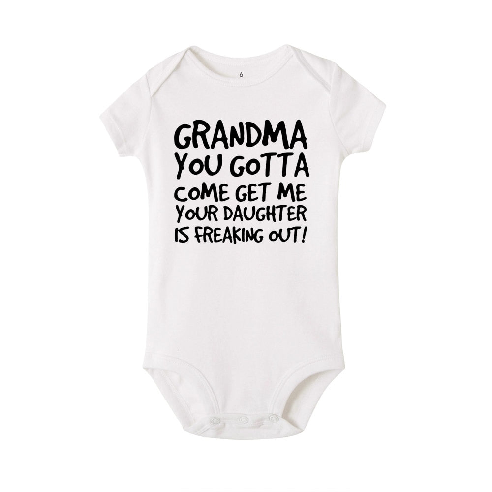 Grandma You Gotta Come Get Me Baby Jumpsuit - Summer, Short Sleeve, Infant Ropa, Holiday Gift.