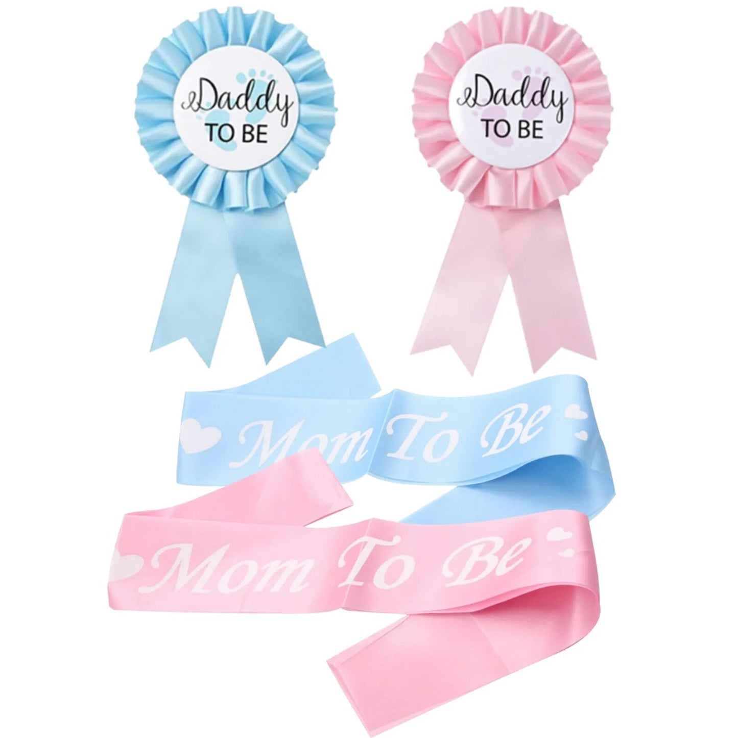 4pcs Party Kit: Gender Reveal Photo Prop, Daddy Badge Pin, Mummy To Be Sash, Welcome Memory.