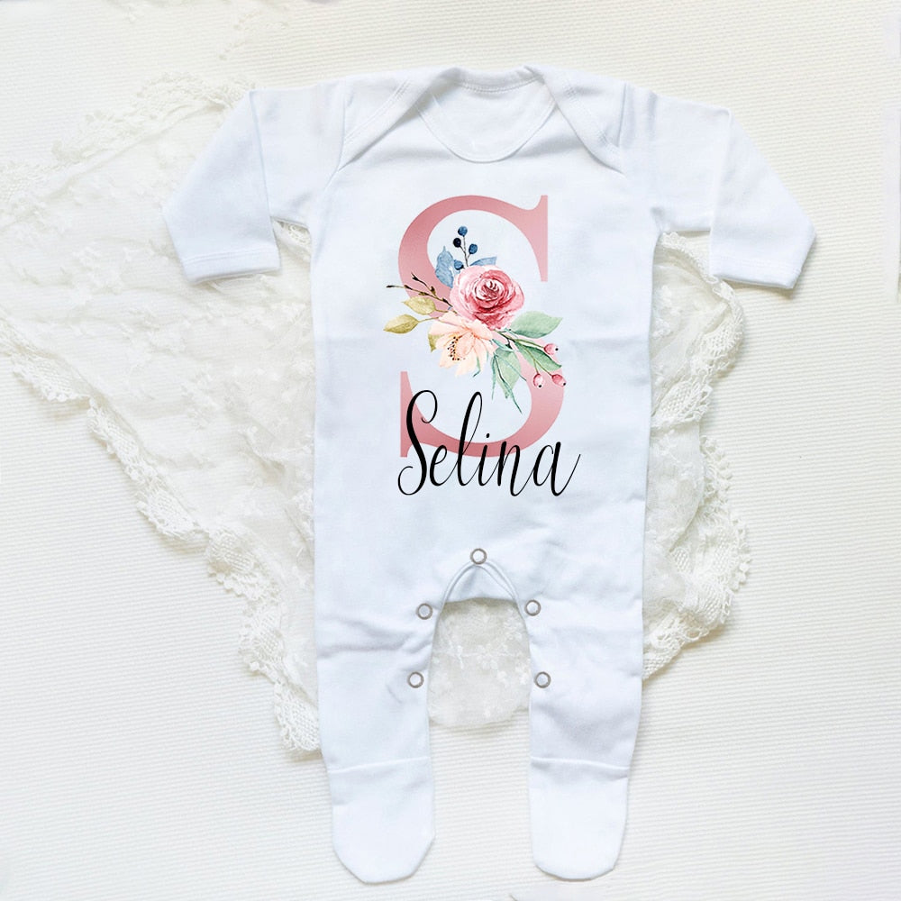 Personalised Flower Initial Babygrow - Infant Romper, Coming Home Outfit