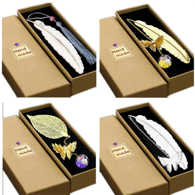 Feather Design Bookmark: Elegant Brass, Teacher Thank You Gift, School Stationery & Award.