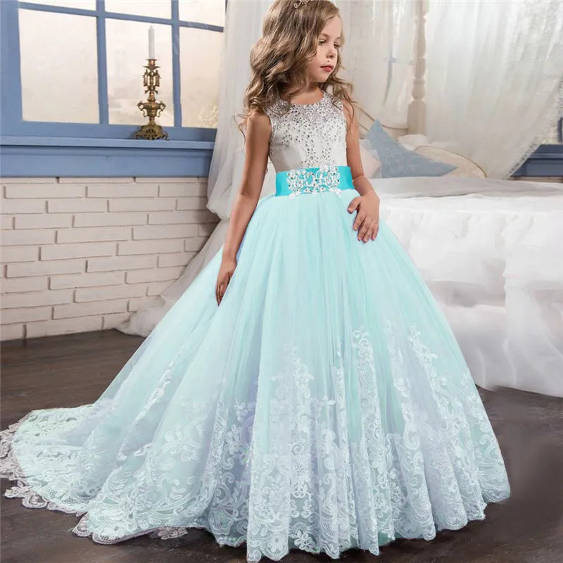 Flower Girl Dress: Kids Wedding Bridesmaid Gown, Prom, New Year Princess Costume for Children & Teens.