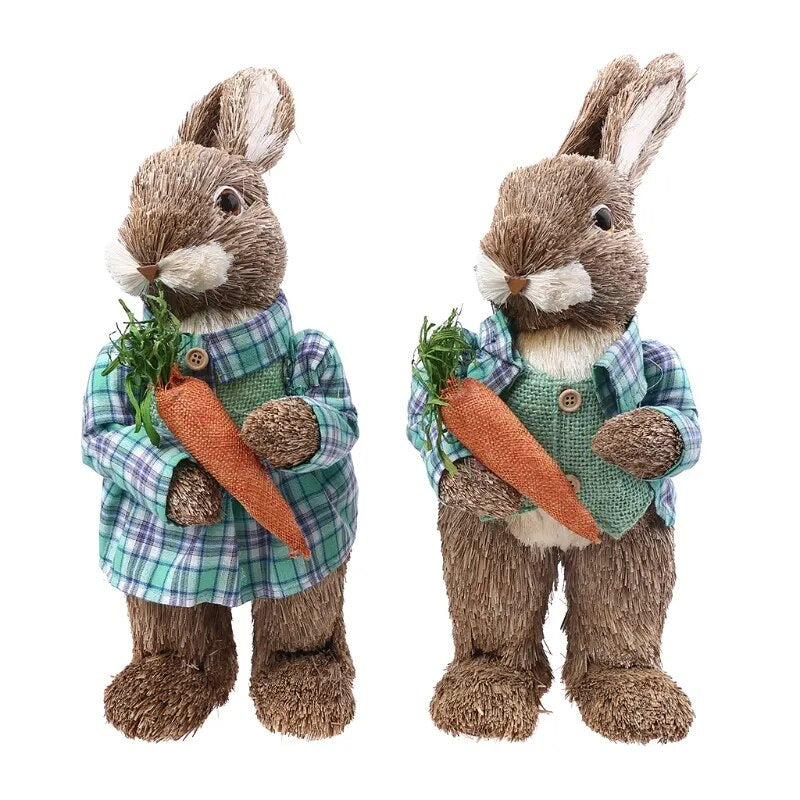 Straw Bunny Pair: Easter Decor for Home, Garden, Wedding & Photo Props.