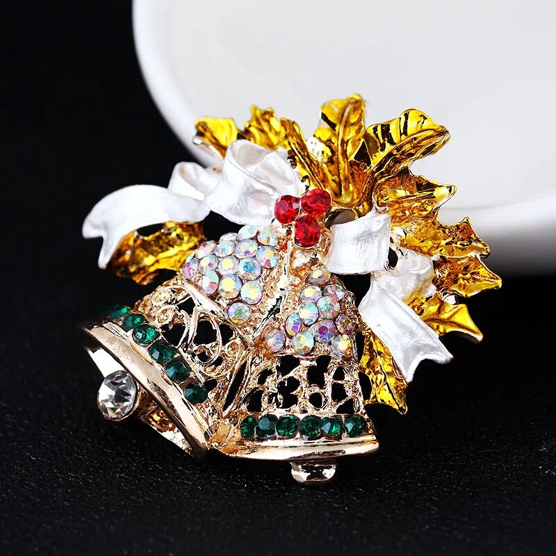 Crystal Bell Christmas Brooch: Luxury Rhinestone Pin, Festival Accessory Badge
