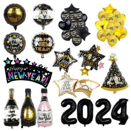 2024 New Year Foil Balloons: 18inch Black Bottle, Christmas Party Decor, Birthday Helium Globos.