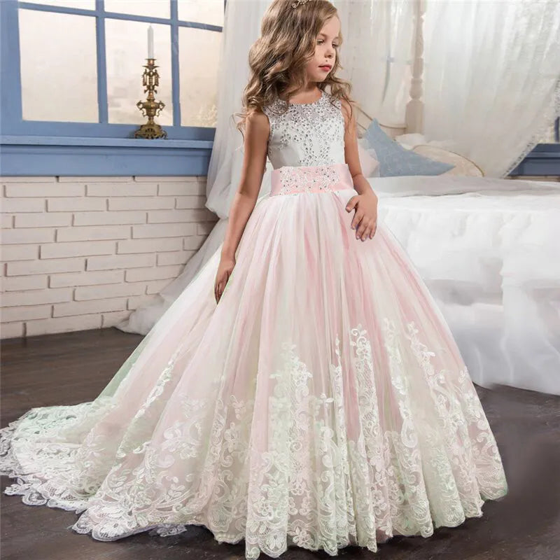 Flower Girl Dress: Kids Wedding Bridesmaid Gown, Prom, New Year Princess Costume for Children & Teens.