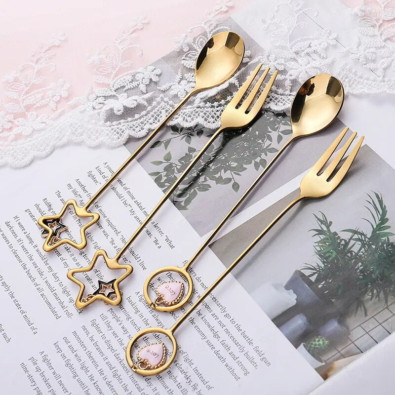 Spoon & Fork Set with Pendant - Creative Christmas Gift Kitchen Tableware Decor.