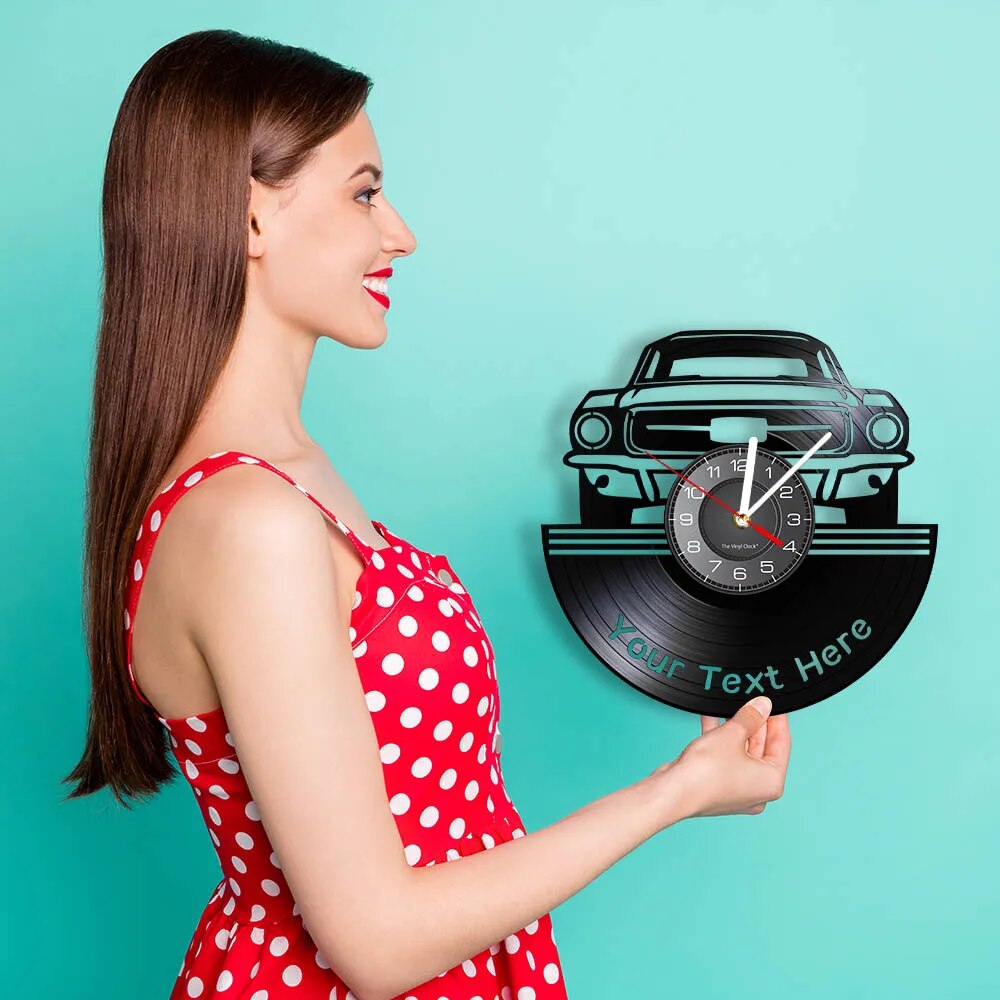 Custom Garage Wall Clock: Personalise with Your Name/Number, Made of Vinyl Record.