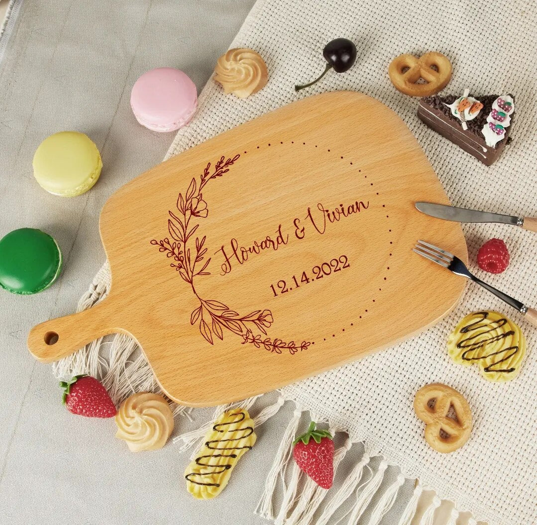 Custom Engraved Board: Charcuterie with Handle, Gift for Grandma, Bridal & Mother.