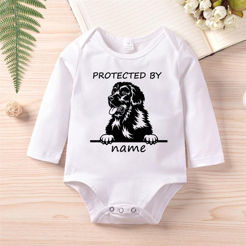 Protected By Dog Personalized Baby Bodysuit - Custom Name Romper, Toddler Outfit.