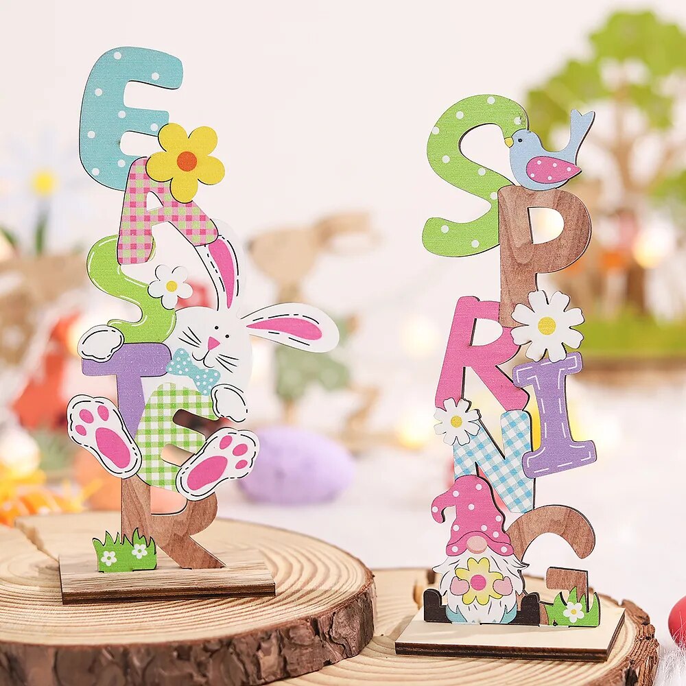 Wooden Easter Bunny & Flower Decor: Festive Rabbit Ornament
