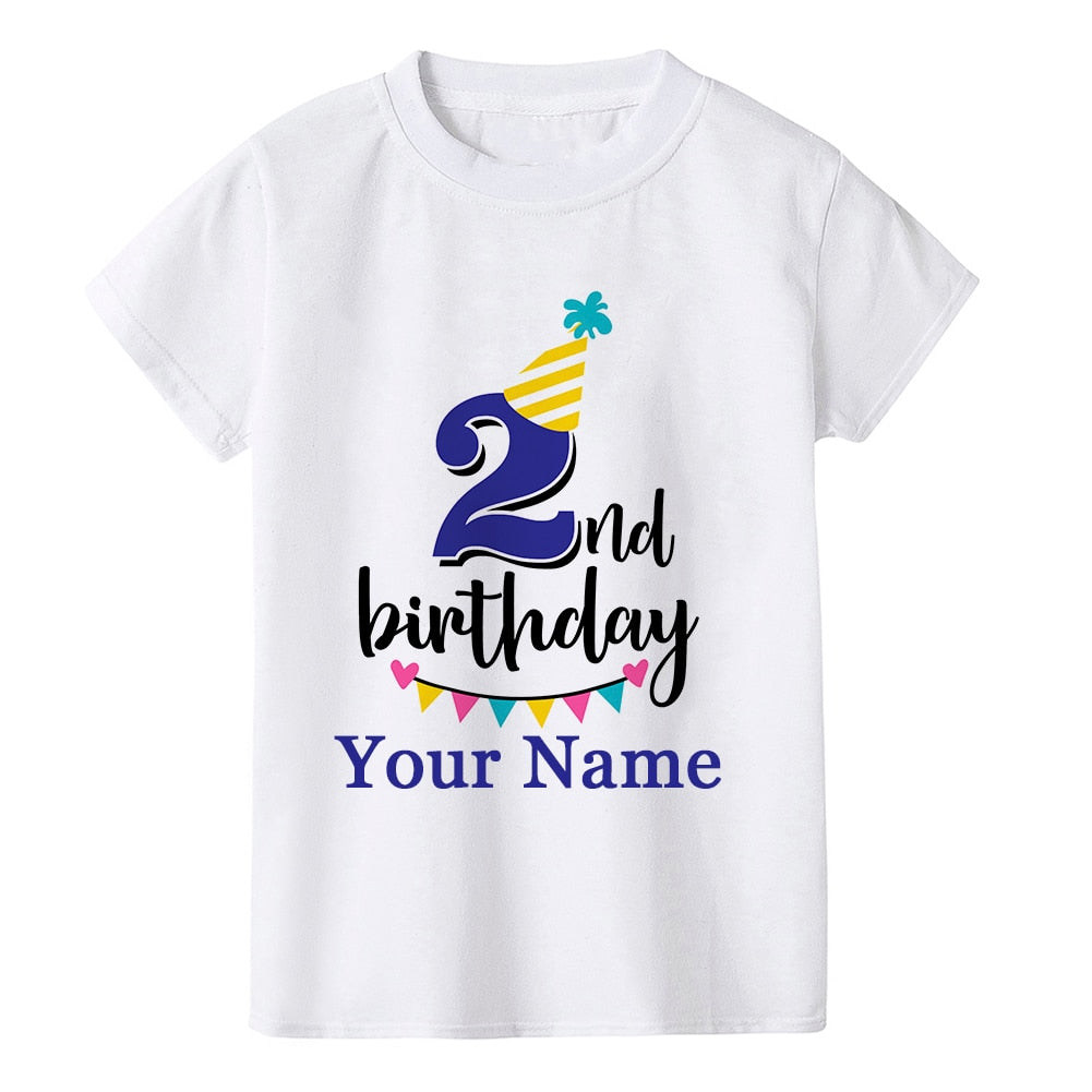 Personalized Name & Age Birthday T-Shirt - Kids 1-9th B'day, Short Sleeve, Funny Child Gift.