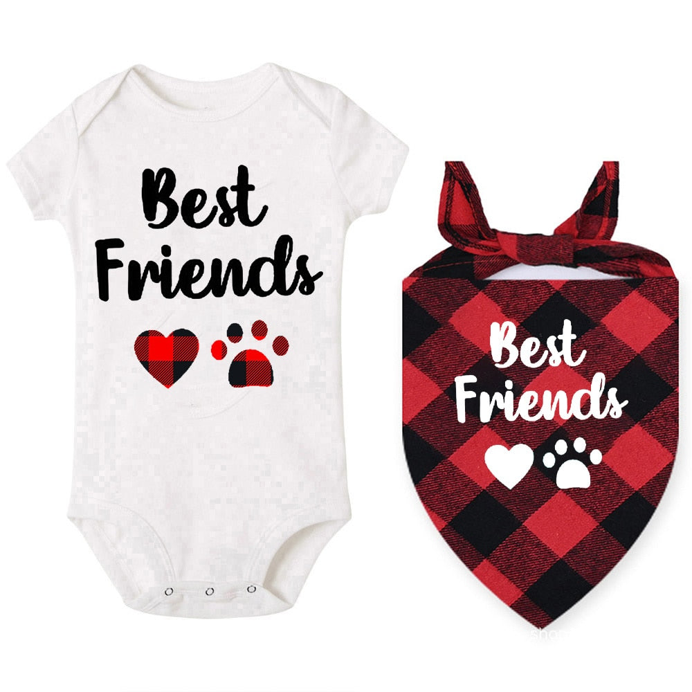 Best Friends Baby & Dog Set - Bodysuit & Bandana, Shower Gift.