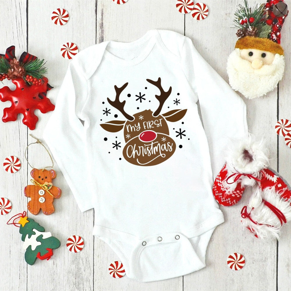 First Christmas Baby Bodysuit - White, Xmas Newborn Romper