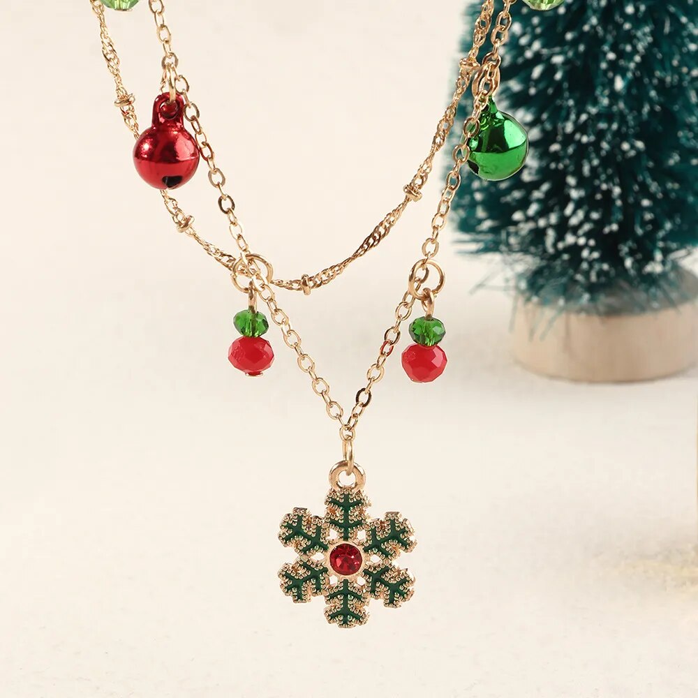 Colorful Bells Necklace: Crystal Christmas Tree Pendant, Xmas Clavicle Collier Party Gift Jewelry.