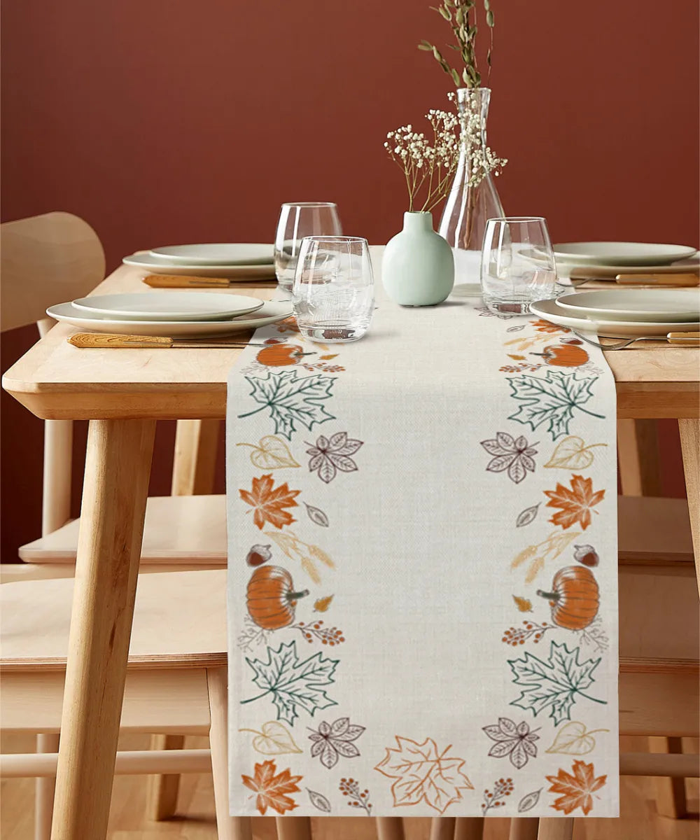 "Autumn Pumpkin Table Runner" - Linen Decor for Thanksgiving, Christmas & Weddings.