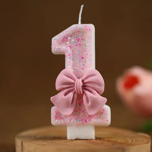 "Pink Bow Numbered Birthday Candles" - Kids 0-9 Cake Topper for Girls.