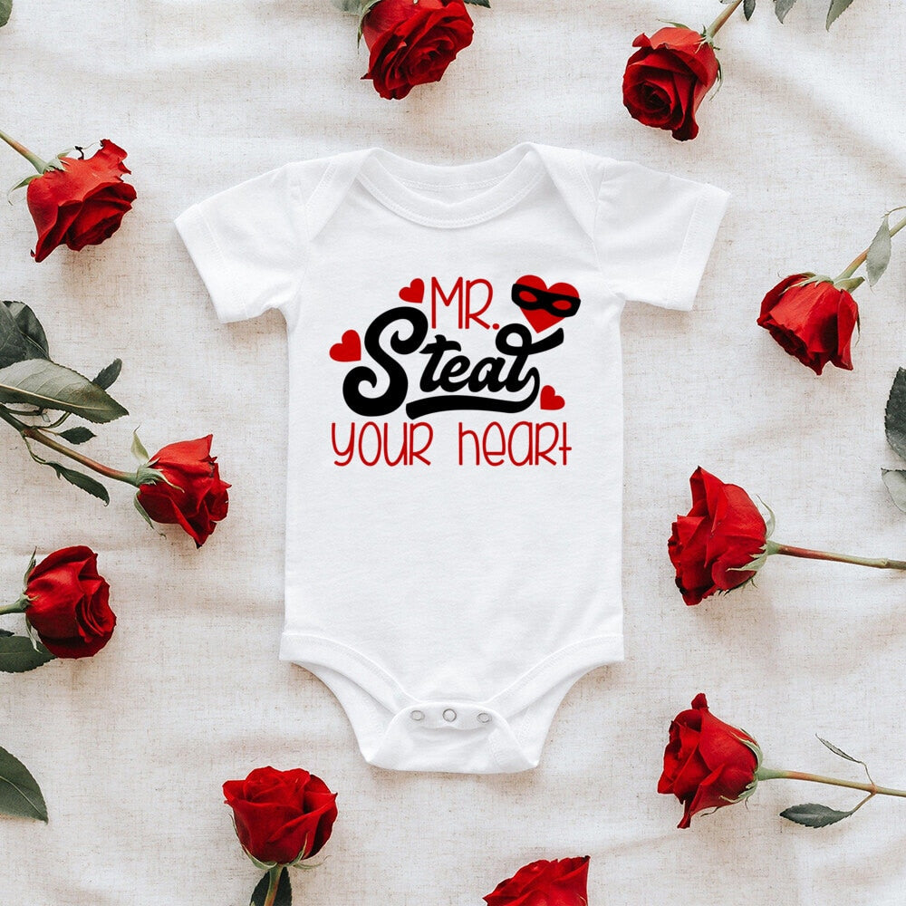 Mr. Steal Your Heart Baby Romper - Valentine's Newborn Bodysuit, Infant Shower Gift