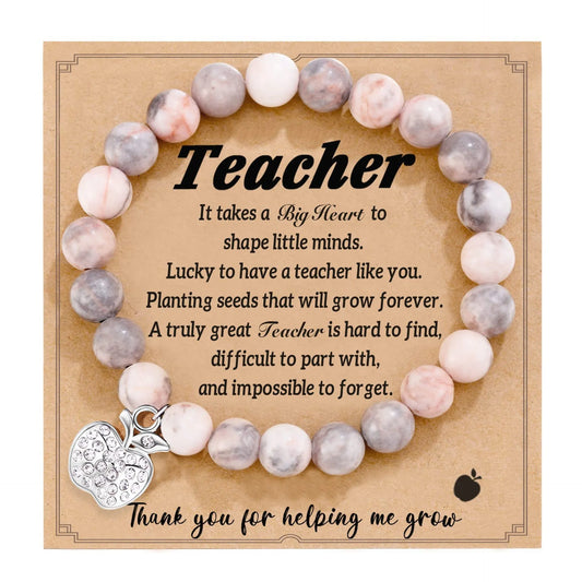 Natural Stone Teacher Bracelet: Thank You Gift for Women with Message Card.