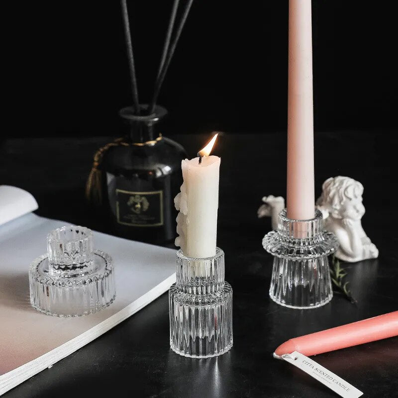 "Transparent Glass Candle Holder" - Romantic Table Decor for Weddings & Festivals.