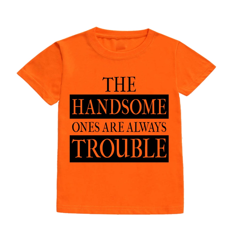 Handsome But Trouble Kids T-Shirt - Toddler Boy Clothes, Funny Child Short Sleeve Gift Tee.