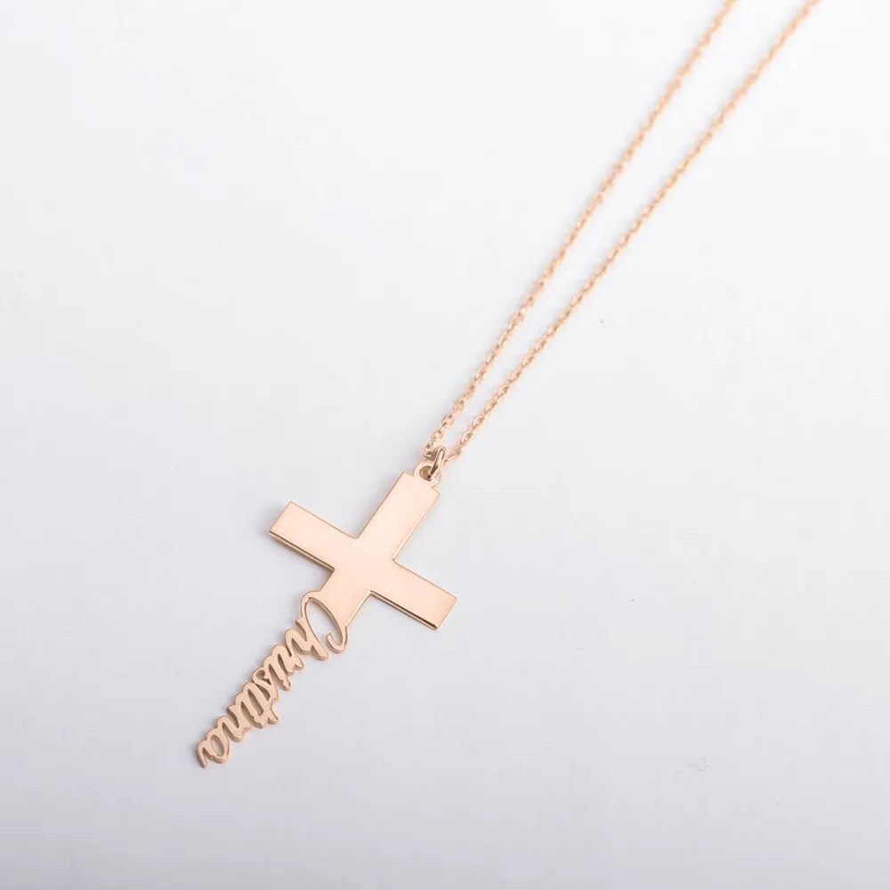 Custom Cross Necklace: Stainless Steel, Gold Chain, Name Choker for Women.