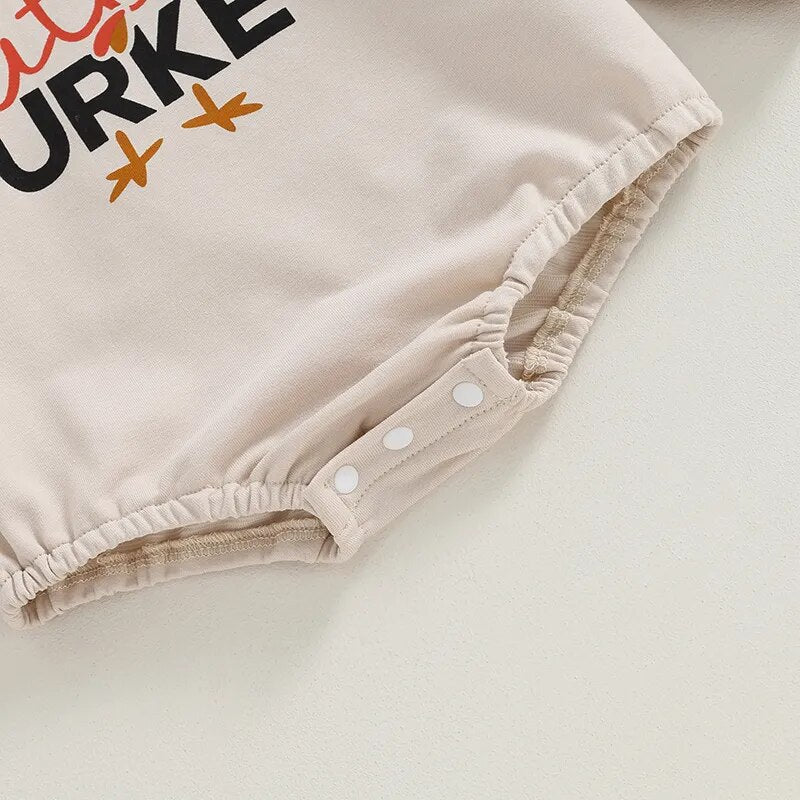 "0-18M Little Turkey Print Romper" - Newborn Thanksgiving Jumpsuit Outfit.
