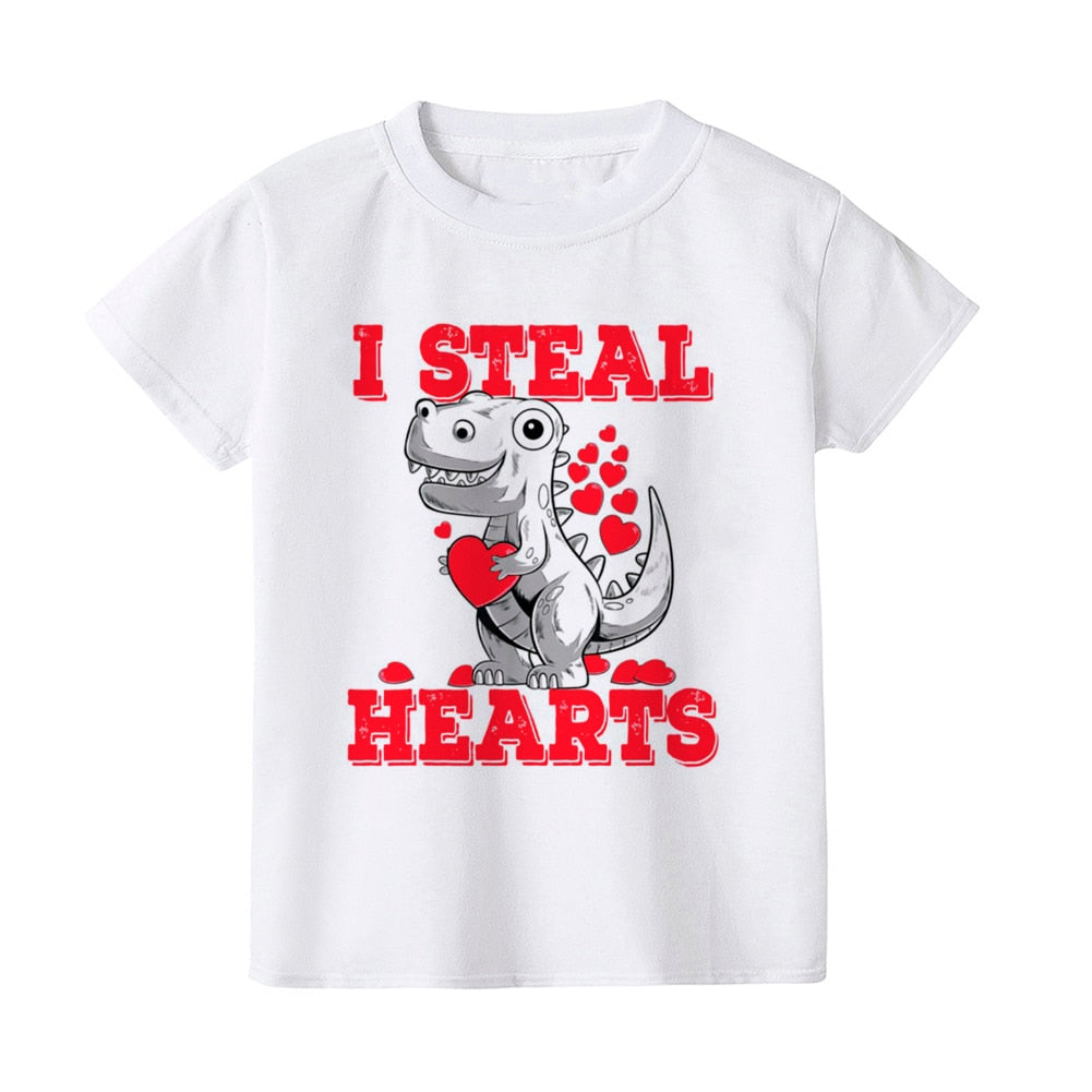 I Steal Hearts Dinosaur Kids T-Shirt - Valentine's Day