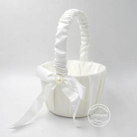 Lace & Pearl Flower Basket: Romantic White Rhinestone Decor for Wedding Ceremony & Bridal Girl
