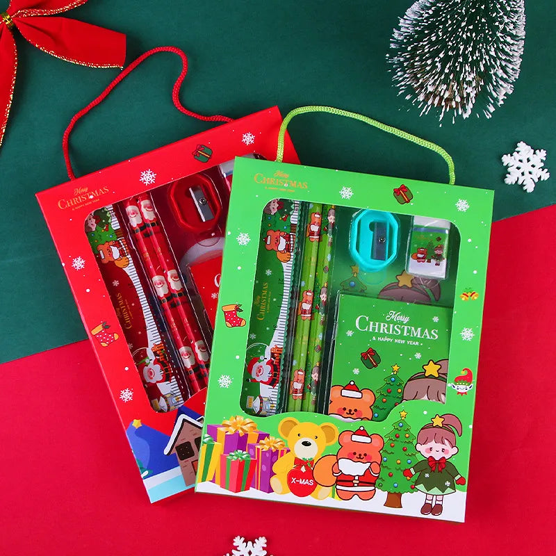 6pc Christmas Stationery Set - Pencils, Sharpener, Erasers -School Gift.