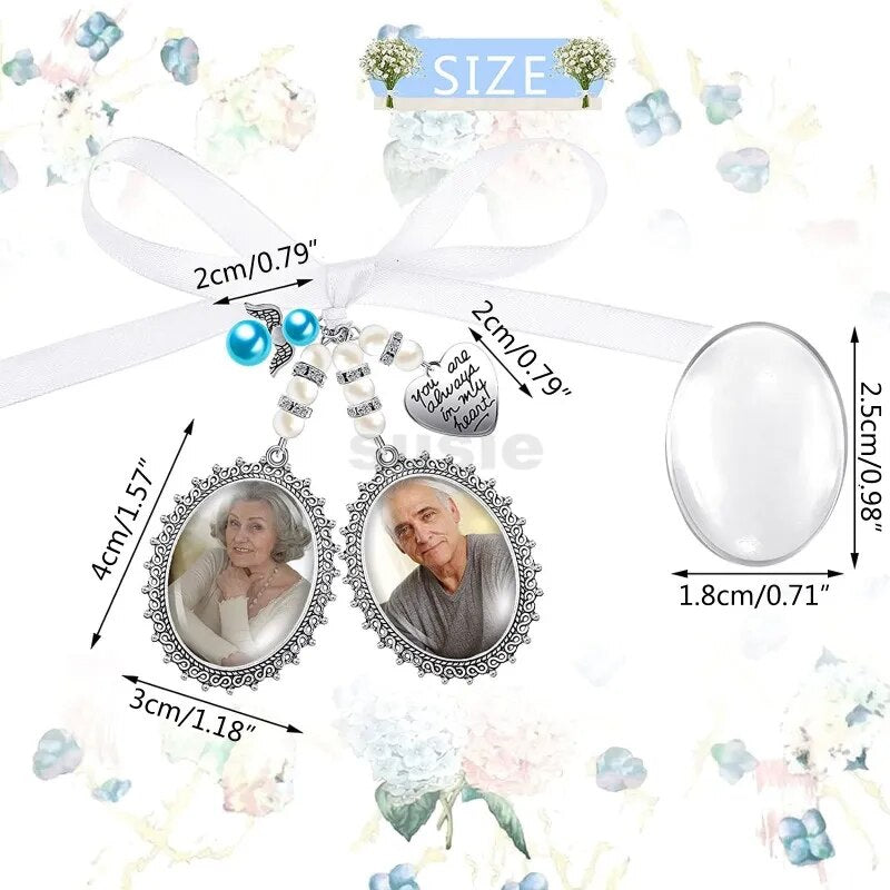 Angel Wing Boutonniere Photo Charm: Wedding Brooch with Oval Frame for Mother or Bouquet.