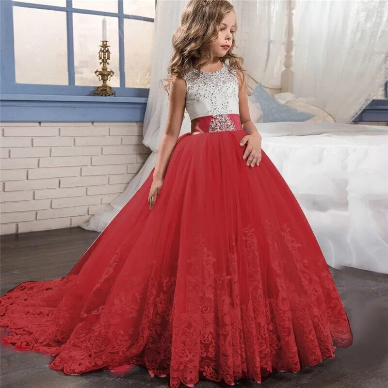 Flower Girl Dress: Kids Wedding Bridesmaid Gown, Prom, New Year Princess Costume for Children & Teens.