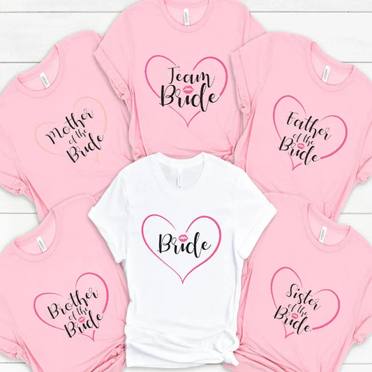 Bride Family Tees: Wedding Engagement, Love Heart, Sister & Mother T-shirt, Team Bride Bridal Shower Top.