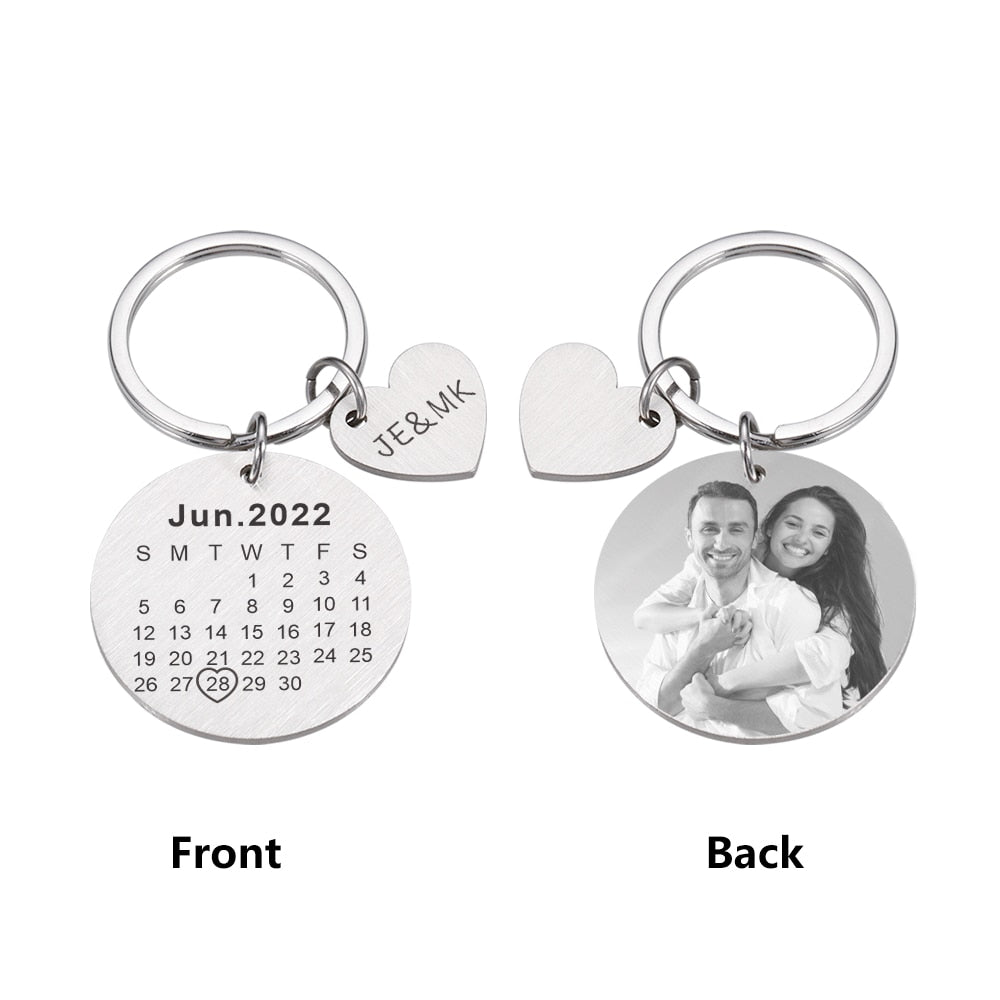 Personalized Calendar Date Key Chain - Engraved Stainless Steel, Wedding Anniversary