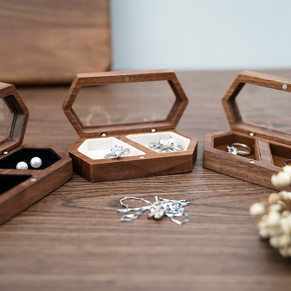 Customized Walnut Wood Ring Box - Jewelry Storage, Engagement/Proposal Gift