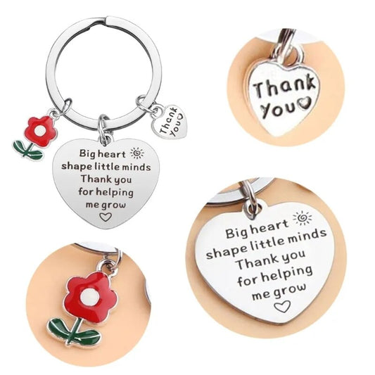 Teacher Appreciation Keyring: Flower Heart Design, Thank You Gift, Backpack Pendant.