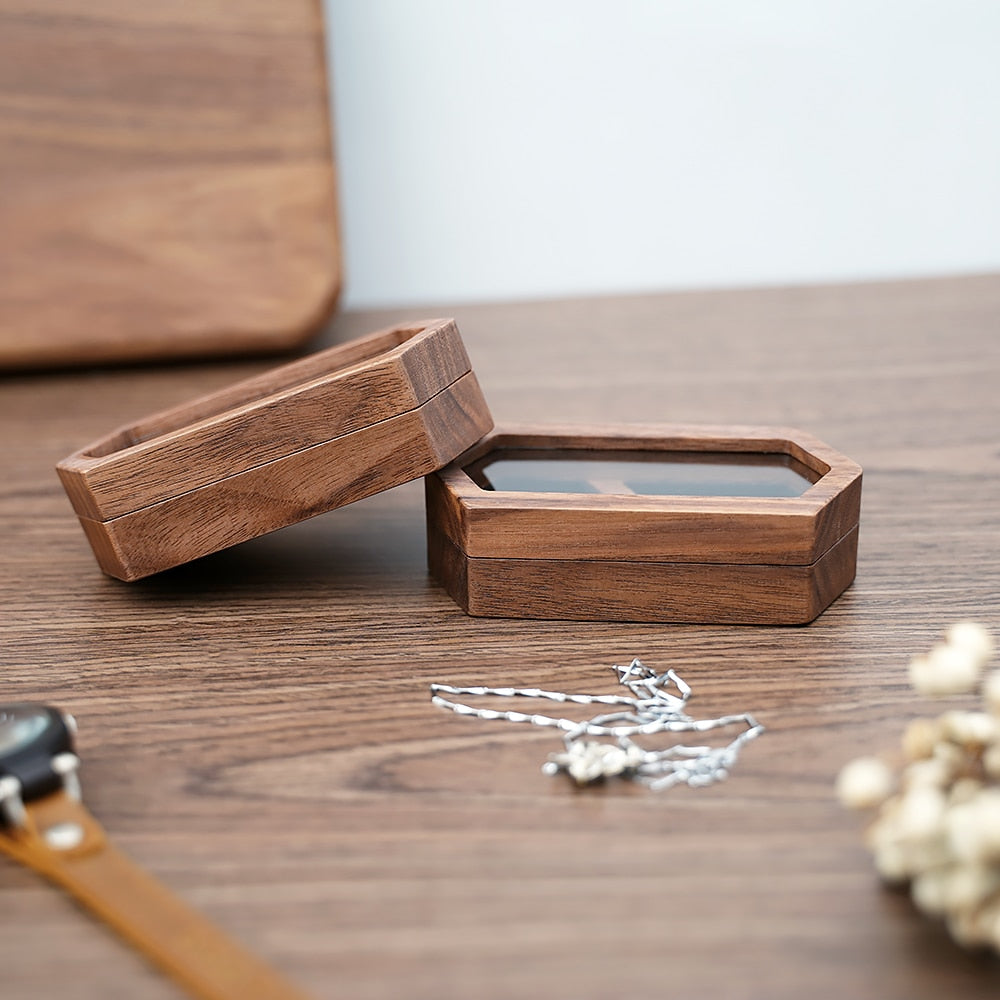 Customized Walnut Wood Ring Box - Jewelry Storage, Engagement/Proposal Gift