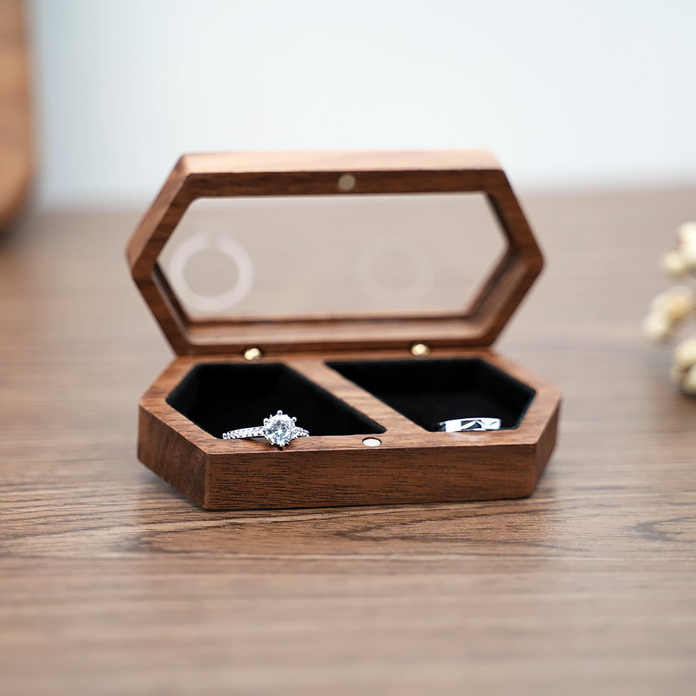 Customized Walnut Wood Ring Box - Jewelry Storage, Engagement/Proposal Gift