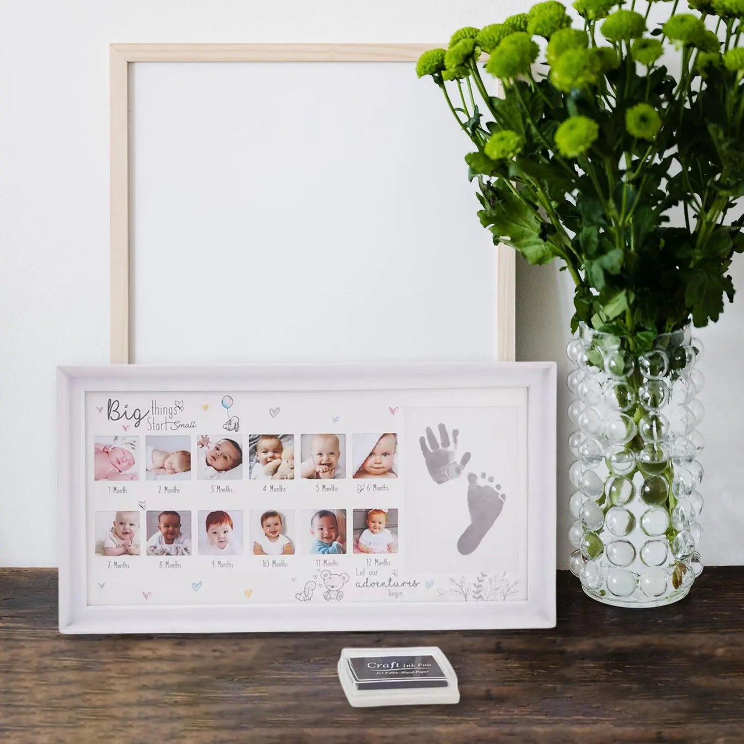 My First Year Baby Photo Frame - Keepsake with Ink Pad for Handprint & Footprint