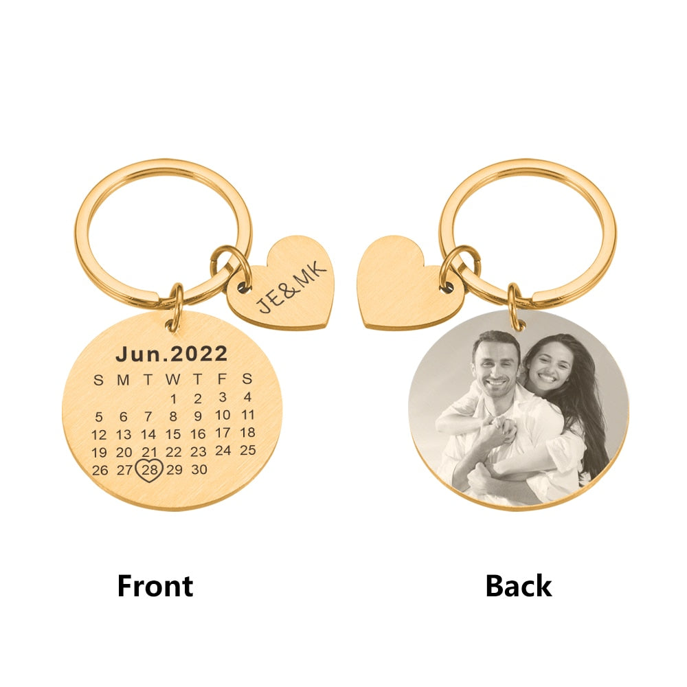 Personalized Calendar Date Key Chain - Engraved Stainless Steel, Wedding Anniversary