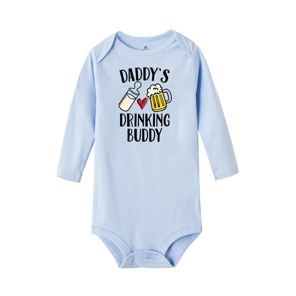 Daddy's Drinking Buddy Baby Romper - Long Sleeve, Summer Bodysuit, Infant Valentine's Day Gift.