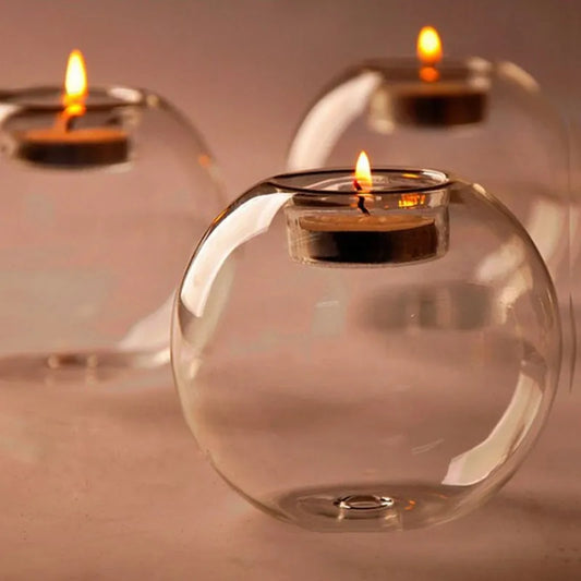 Elegant European Hollow Glass Candle Holder- Round Decor for Christmas