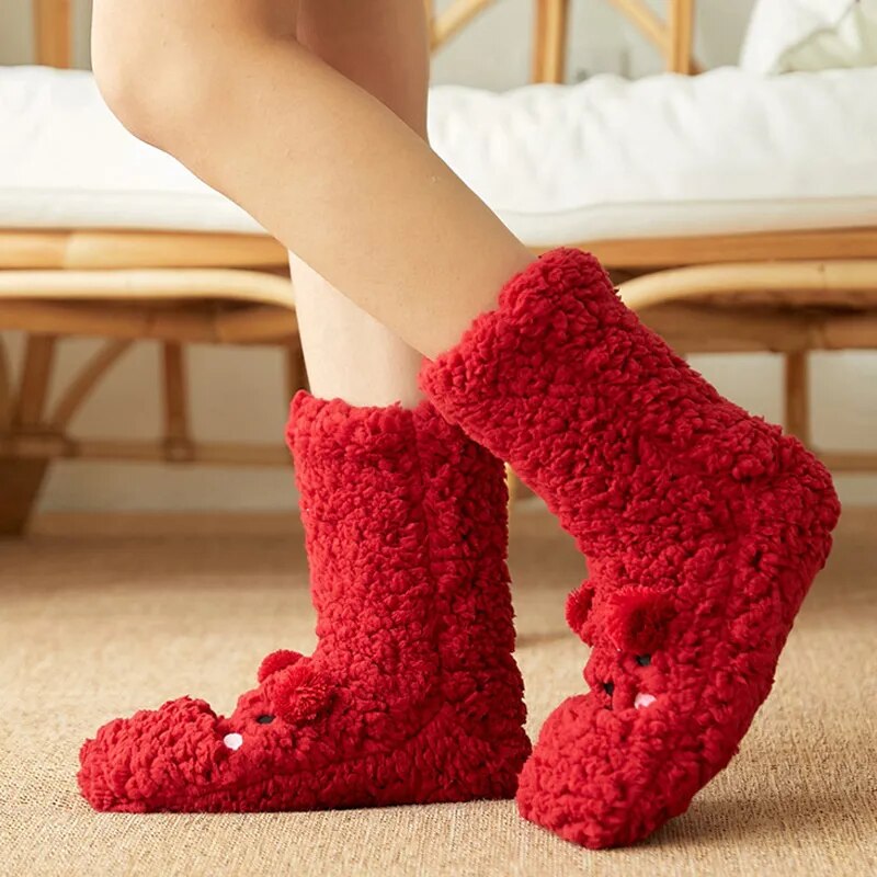 Warm Bear Socks: Thick Cotton Winter, Christmas Gift, Funny Home Floor Stocking.
