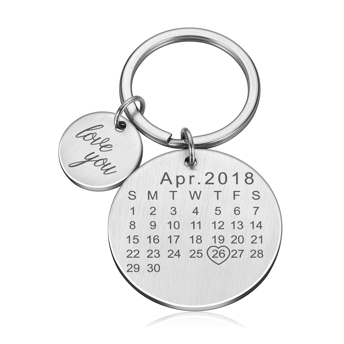 Personalized Calendar Date Key Chain - Engraved Stainless Steel, Wedding Anniversary