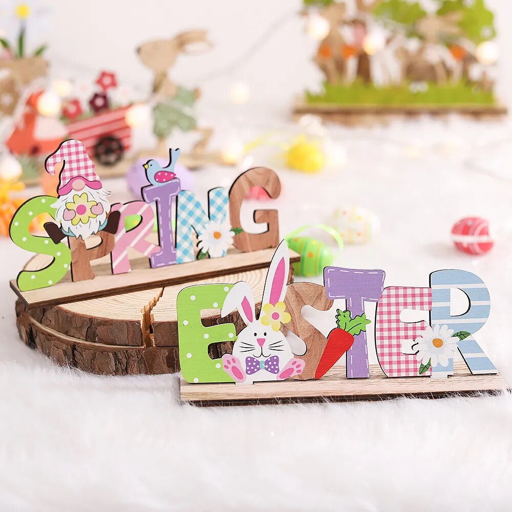 Wooden Easter Bunny & Flower Decor: Festive Rabbit Ornament