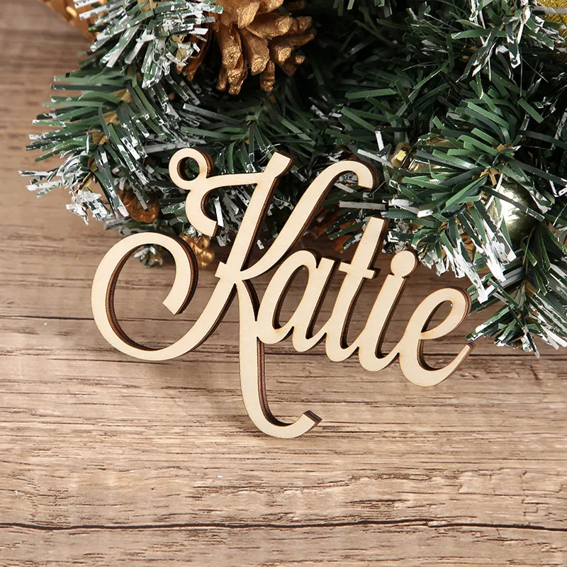 Personalized Christmas Stocking Tags: Wood Letters, White Rustic Farmhouse Cutout Name Tags.