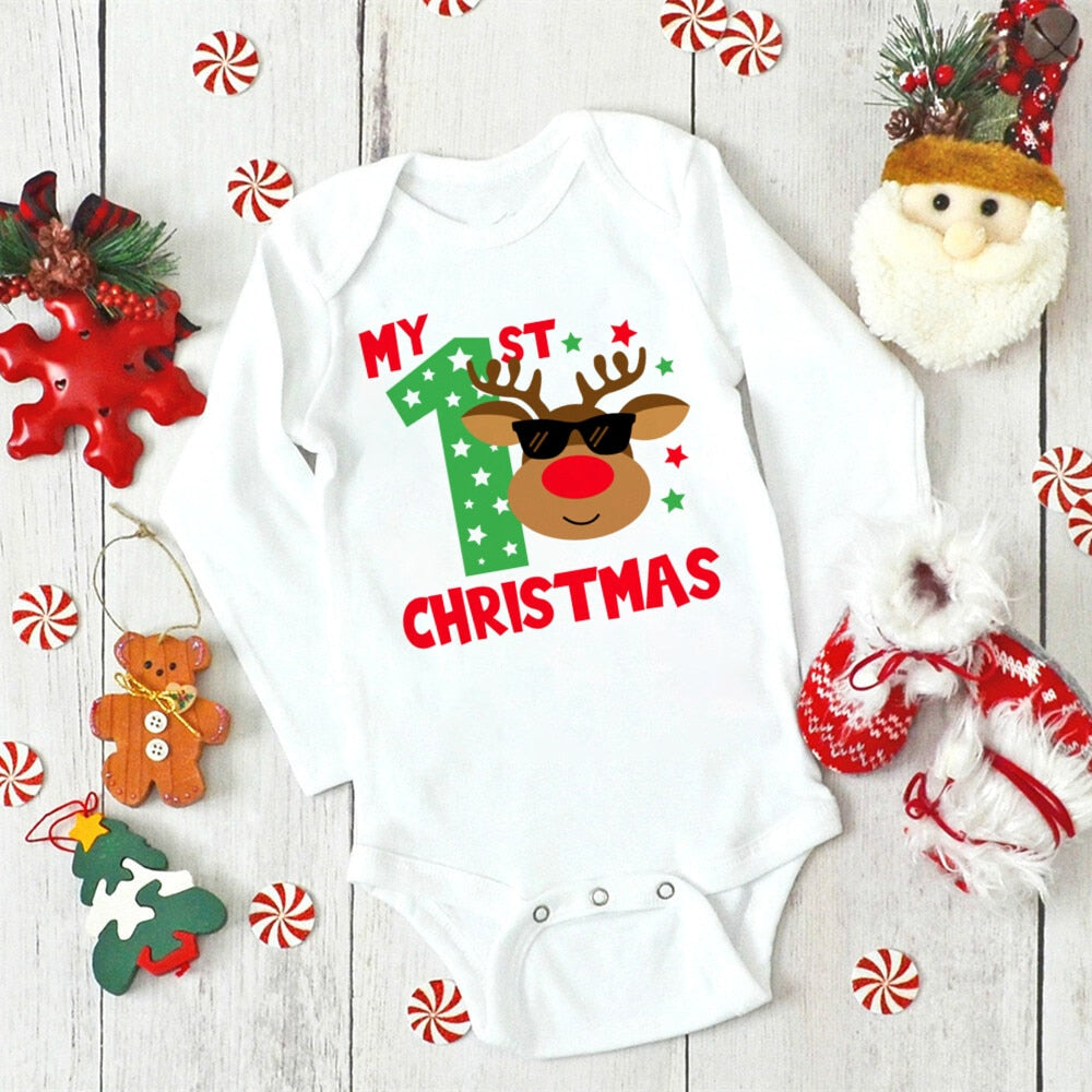 First Christmas Baby Bodysuit - White, Xmas Newborn Romper