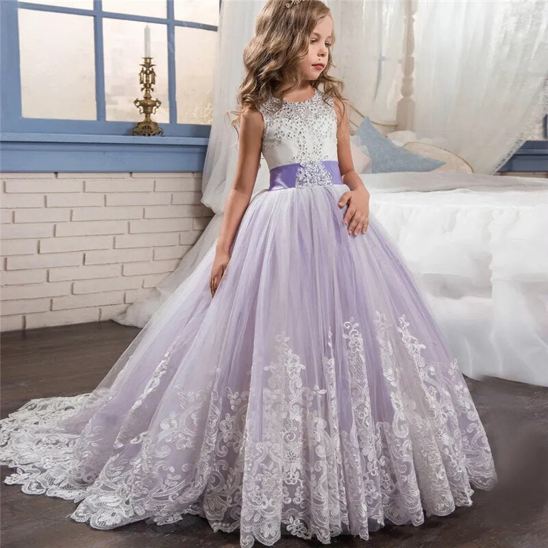 Flower Girl Dress: Kids Wedding Bridesmaid Gown, Prom, New Year Princess Costume for Children & Teens.